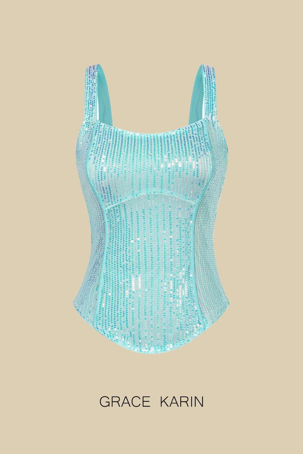 GK Women Sequined Party Tops Wide Straps Square Neck Curved Front Hem Tops sold by Grace Karin product image thumbnail 5