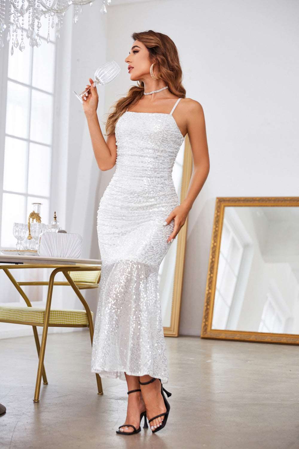 GK Women Sequined Party Dress Mermaid Hem Ruched Bodycon Cami-Dress sold by Grace Karin product image thumbnail 4