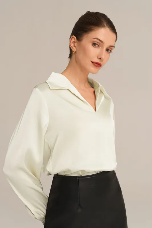 Satin Silk Blouse Loose Fit Comfy Tops - Beige sold by Grace Karin