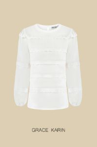 GRACE KARIN Lace Decorated Tiered Puffed Blouse sold by Grace Karin