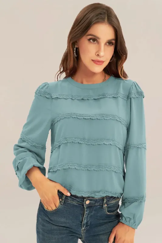 GRACE KARIN Lace Decorated Tiered Puffed Blouse sold by Grace Karin