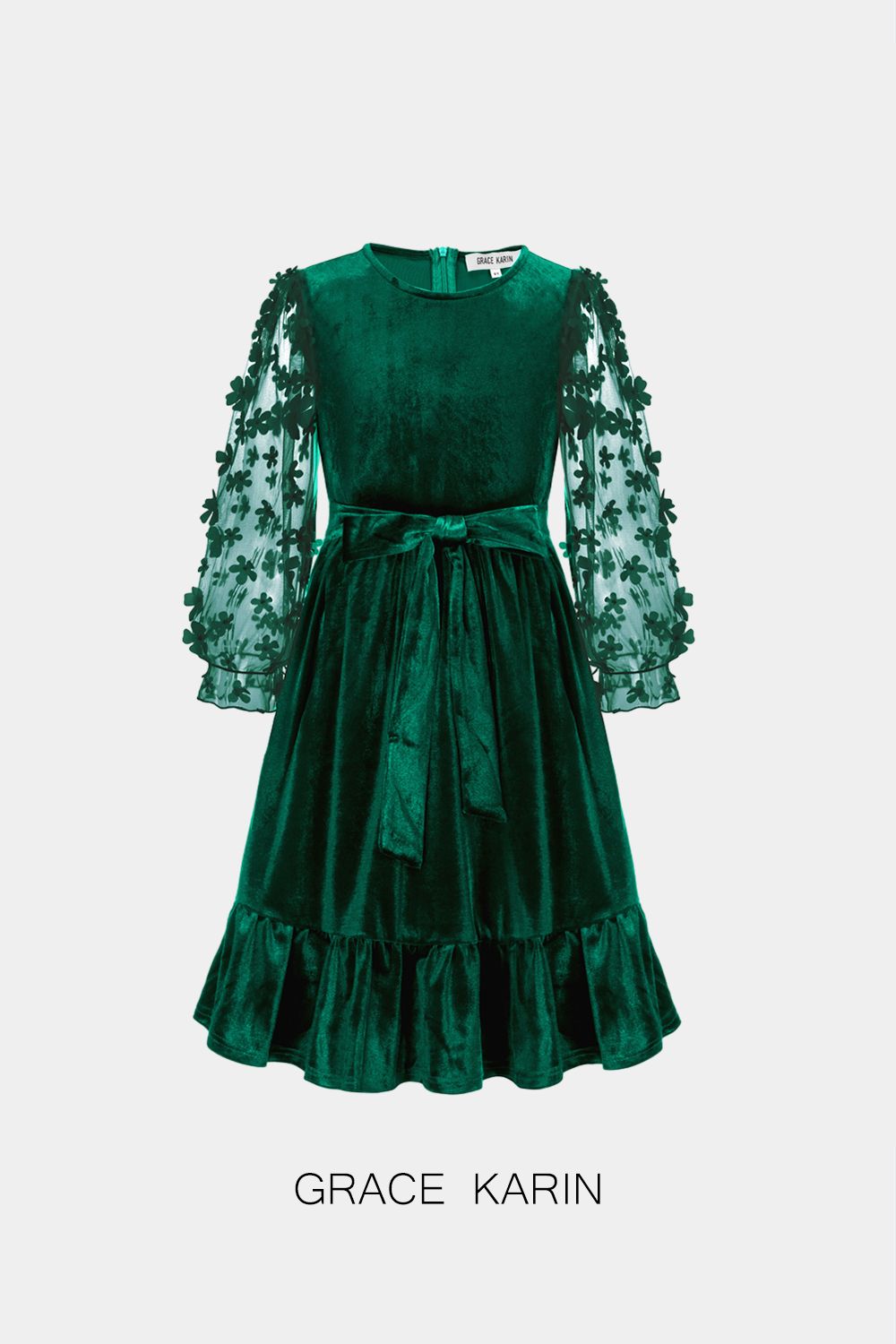 GRACE KARIN Kids Contrast Fabric Dress Little Girls Long Sleeve Crew Neck A-Line Dress sold by Grace Karin product image thumbnail 9