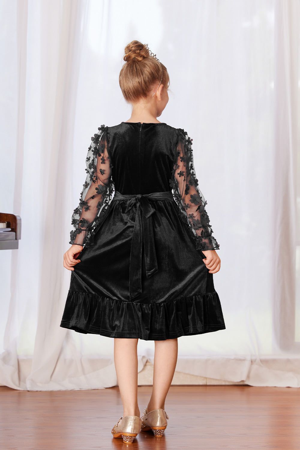 GRACE KARIN Kids Contrast Fabric Dress Little Girls Long Sleeve Crew Neck A-Line Dress sold by Grace Karin product image thumbnail 6