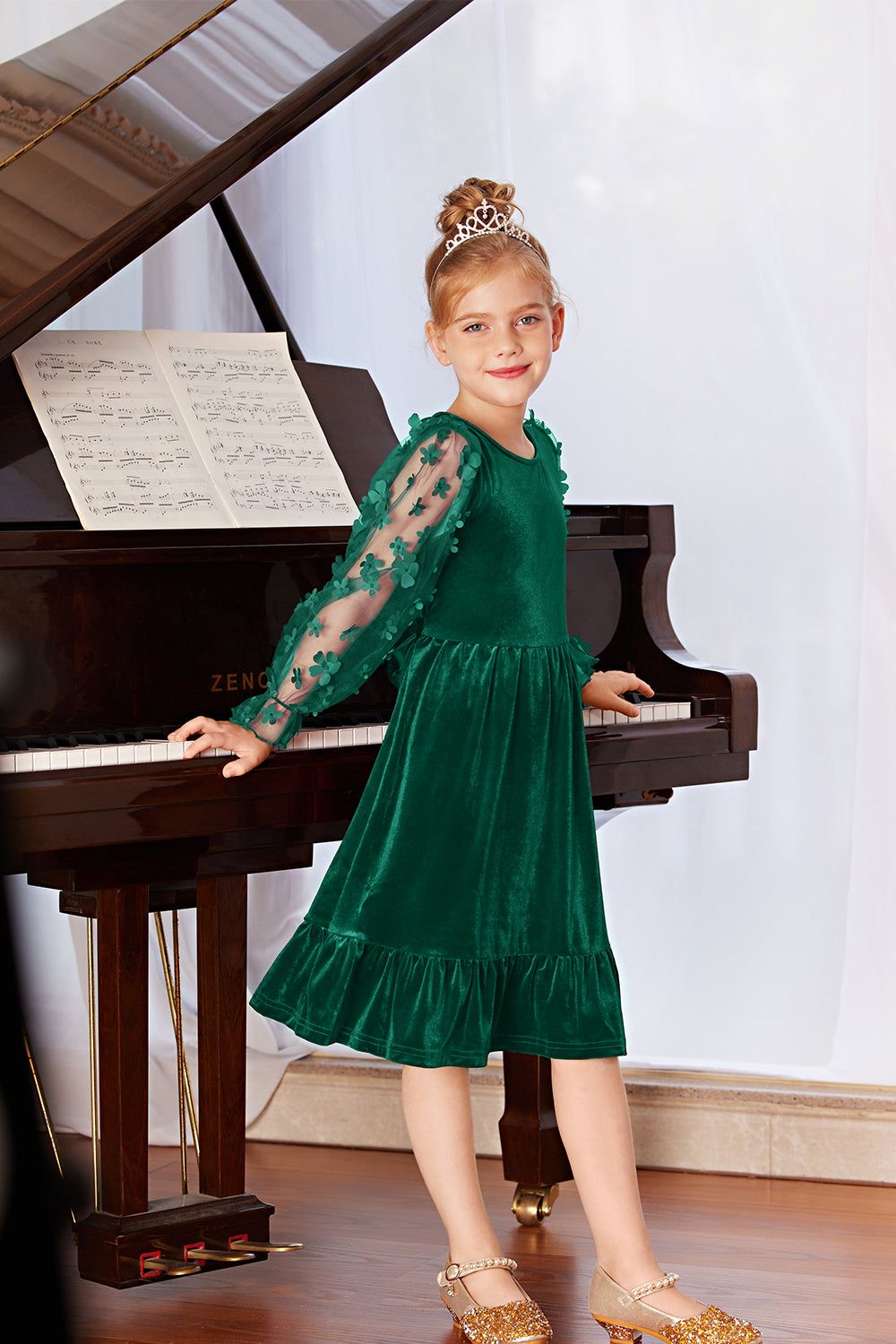 GRACE KARIN Kids Contrast Fabric Dress Little Girls Long Sleeve Crew Neck A-Line Dress sold by Grace Karin