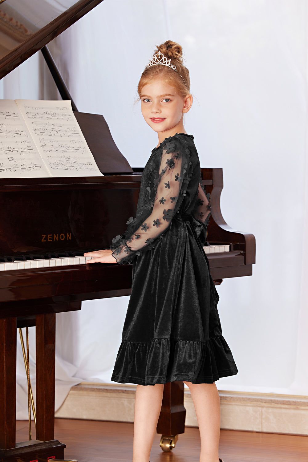 GRACE KARIN Kids Contrast Fabric Dress Little Girls Long Sleeve Crew Neck A-Line Dress sold by Grace Karin product image thumbnail 7