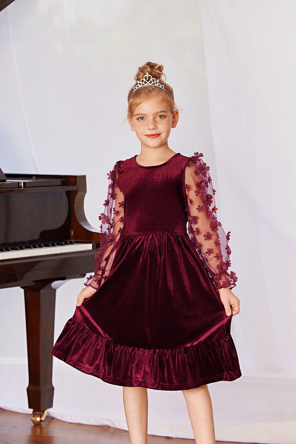 GRACE KARIN Kids Contrast Fabric Dress Little Girls Long Sleeve Crew Neck A-Line Dress sold by Grace Karin product image thumbnail 4