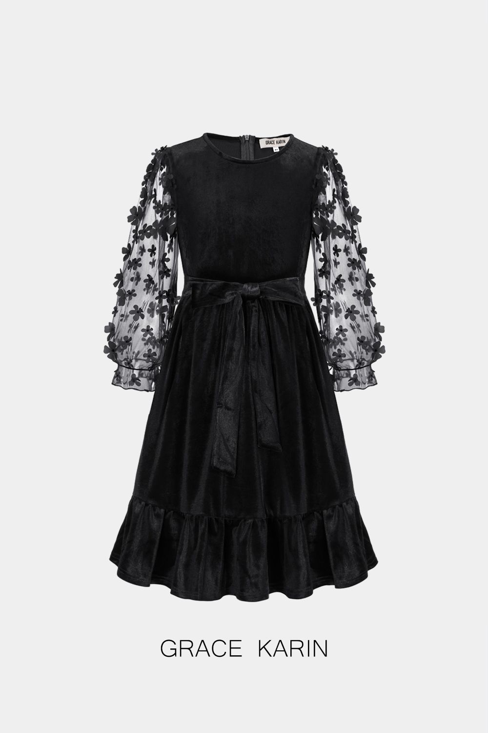 GRACE KARIN Kids Contrast Fabric Dress Little Girls Long Sleeve Crew Neck A-Line Dress sold by Grace Karin product image thumbnail 10