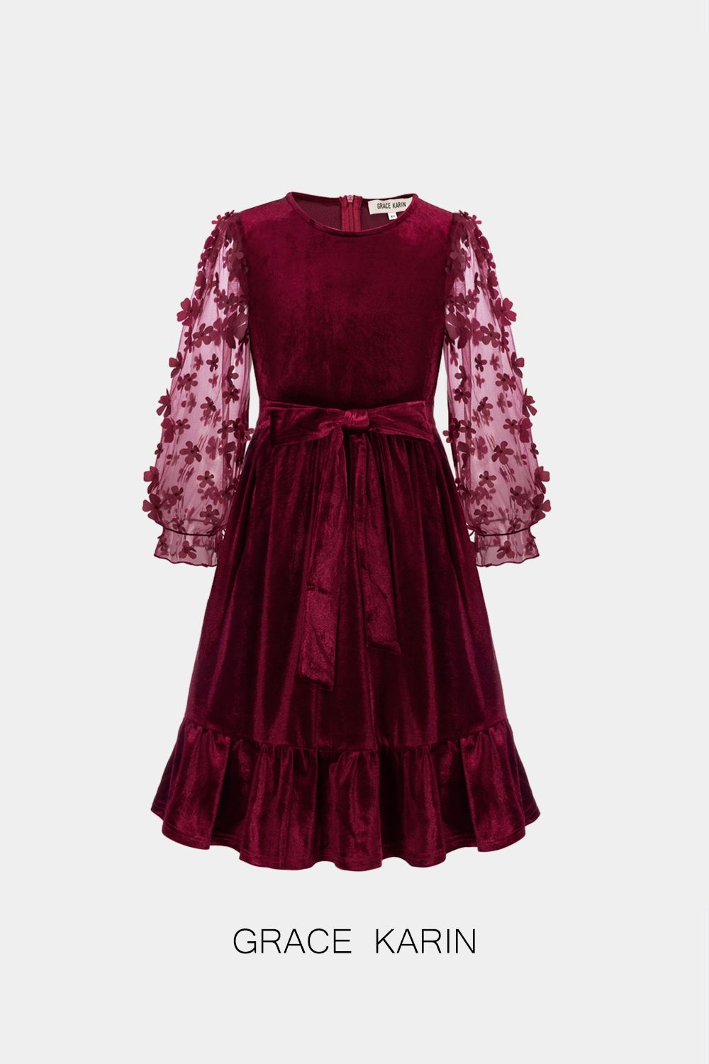 GRACE KARIN Kids Contrast Fabric Dress Little Girls Long Sleeve Crew Neck A-Line Dress sold by Grace Karin product image thumbnail 11