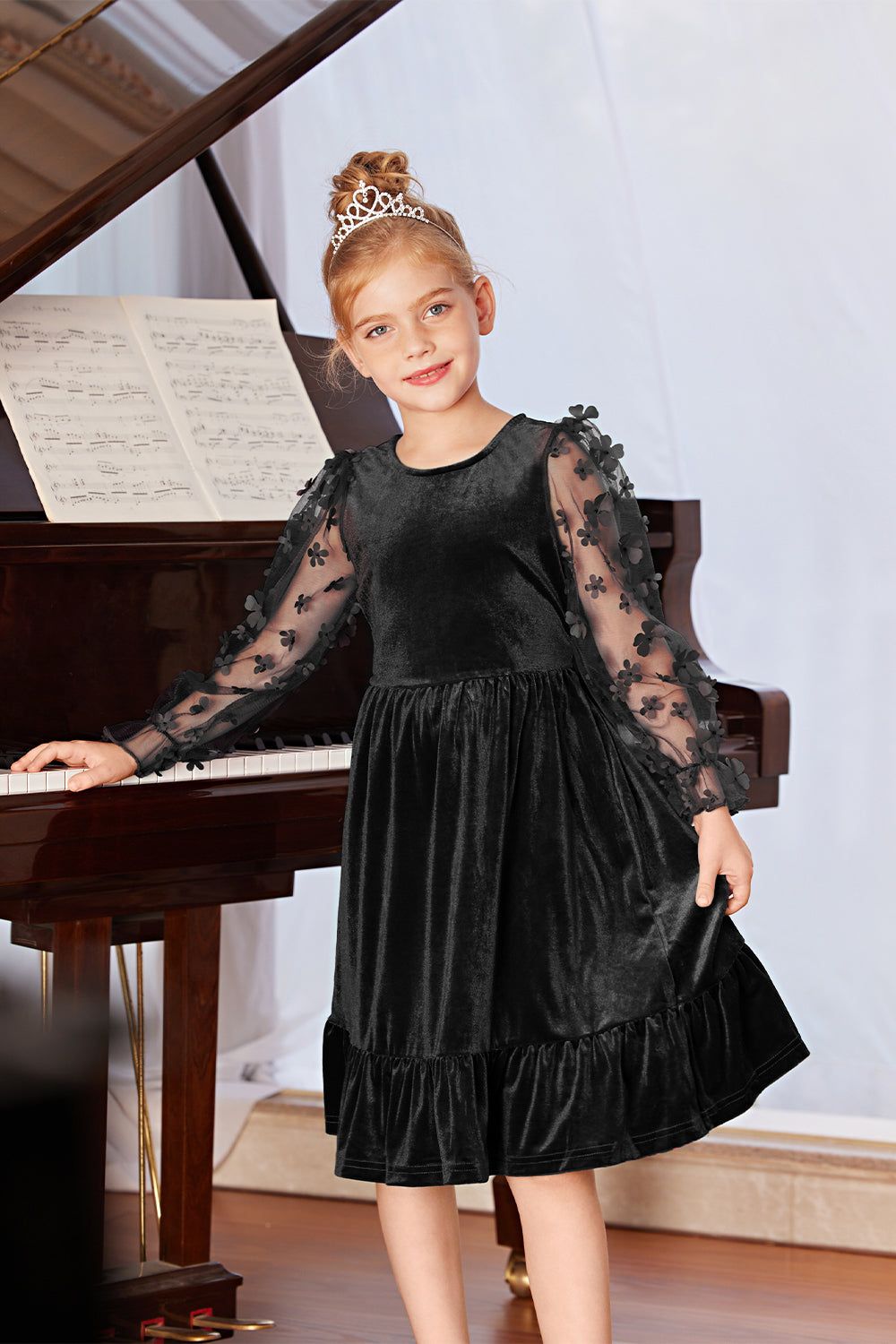 GRACE KARIN Kids Contrast Fabric Dress Little Girls Long Sleeve Crew Neck A-Line Dress sold by Grace Karin product image thumbnail 8