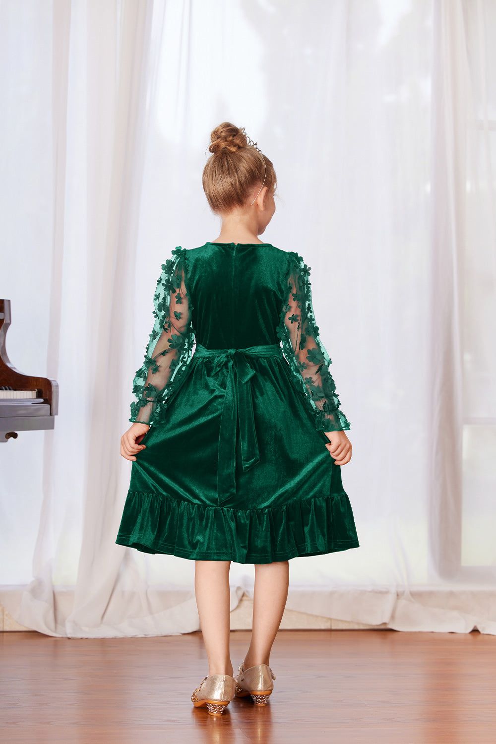 GRACE KARIN Kids Contrast Fabric Dress Little Girls Long Sleeve Crew Neck A-Line Dress sold by Grace Karin product image thumbnail 3