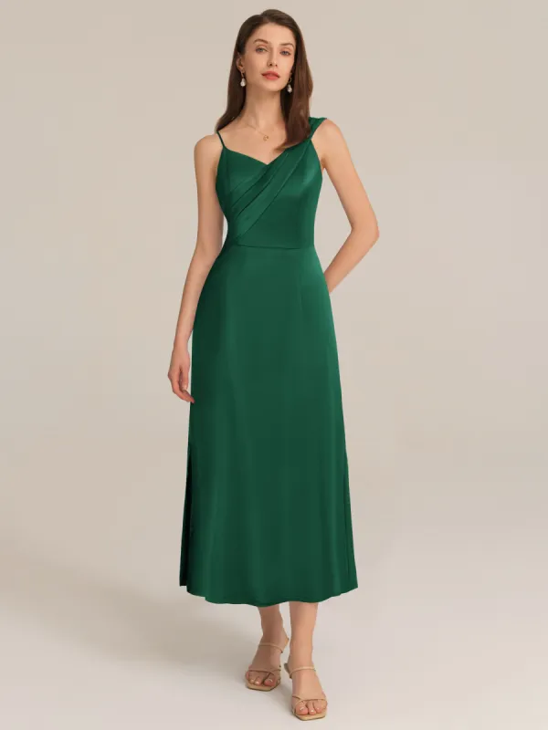 Satin Side Slit Asymmetric Straps Dress - Green sold by Grace Karin