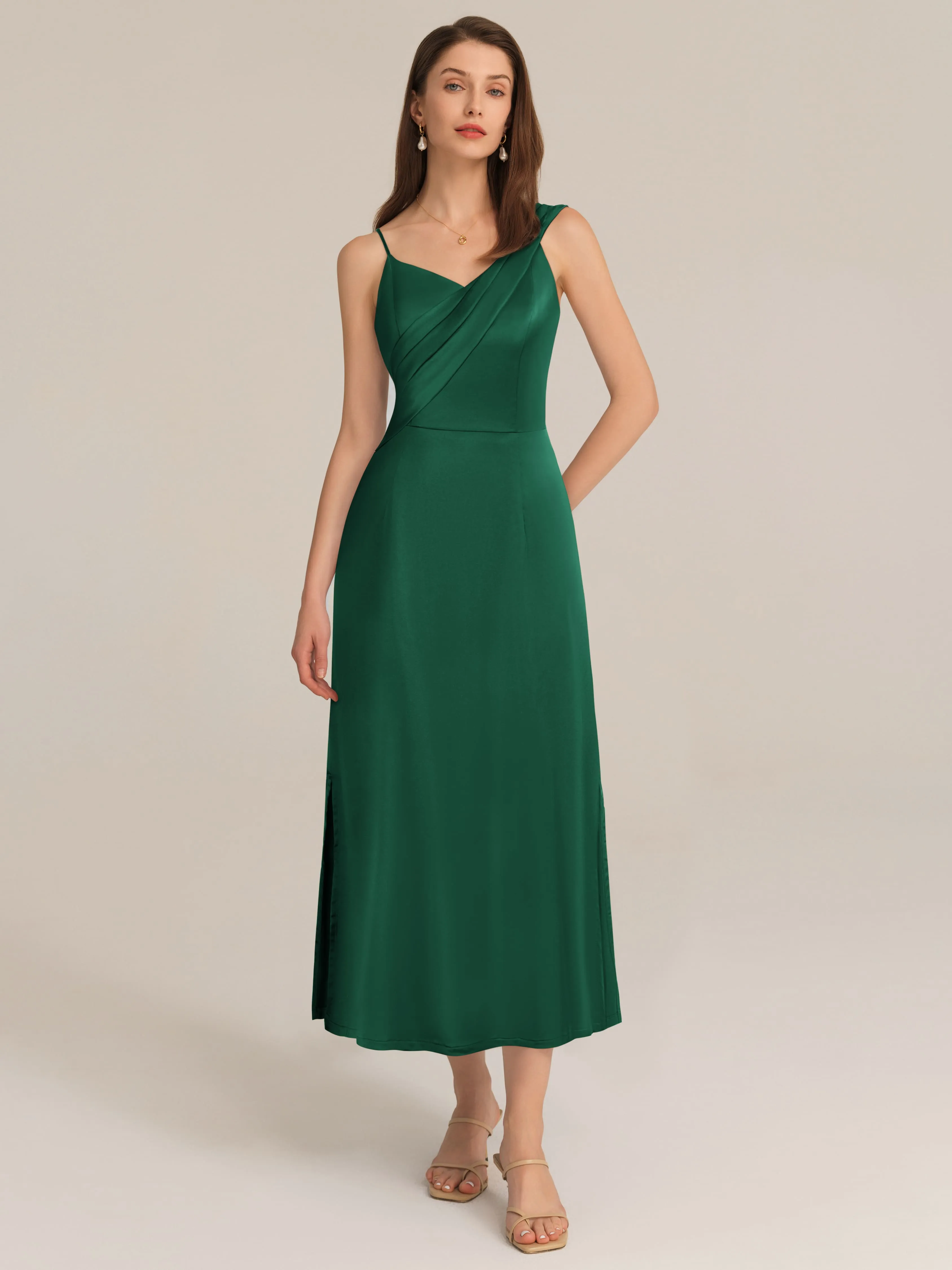 Satin Side Slit Asymmetric Straps Dress - Green sold by Grace Karin