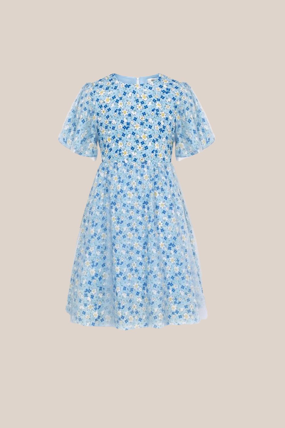 GK Kids Tulle Netting Overlay Dress Short Sleeve Crew Neck A-Line Dress sold by Grace Karin