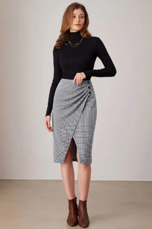 Casual Plaid High Waisted Wrap Ruched Skirt sold by Grace Karin