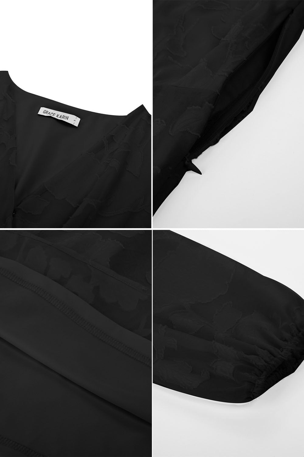 GRACE KARIN Swiss Dot V-Neck Elastic Waist Dual-Layer Dress sold by Grace Karin product image thumbnail 2