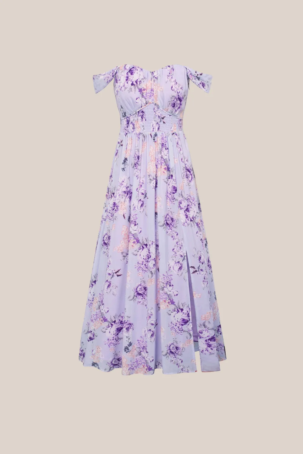 Front Slit Off Shoulder Elastic Waist Flared Dress - Purple sold by Grace Karin product image thumbnail 5
