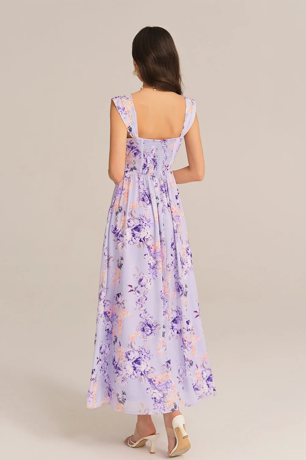 Front Slit Off Shoulder Elastic Waist Flared Dress - Purple sold by Grace Karin product image thumbnail 4