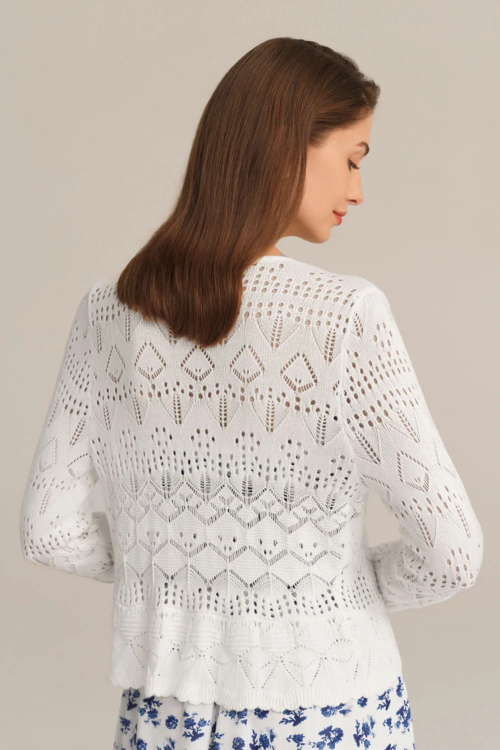 Hollowed-out Cardigan 3/4 Sleeve V-Neck Tie-Front Knitted Cardigan sold by Grace Karin product image thumbnail 5