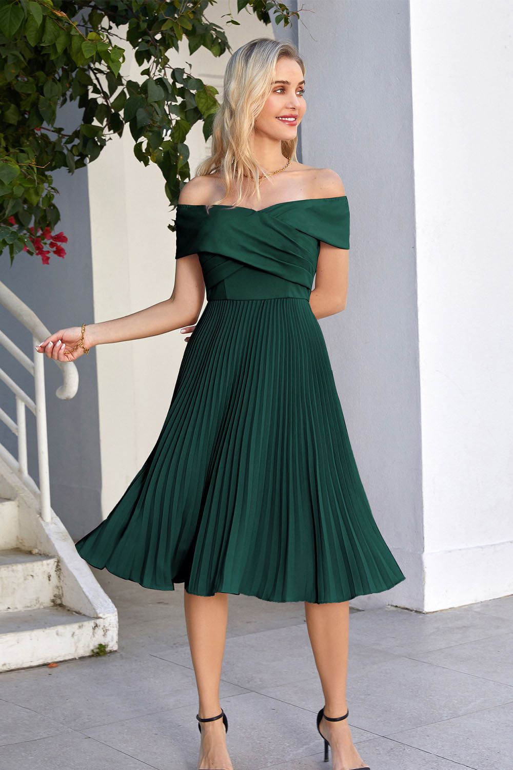 【$19.99 Flash Sale!】GRACE KARIN Off Shoulder Pleated Cross Over Bodice Dress sold by Grace Karin