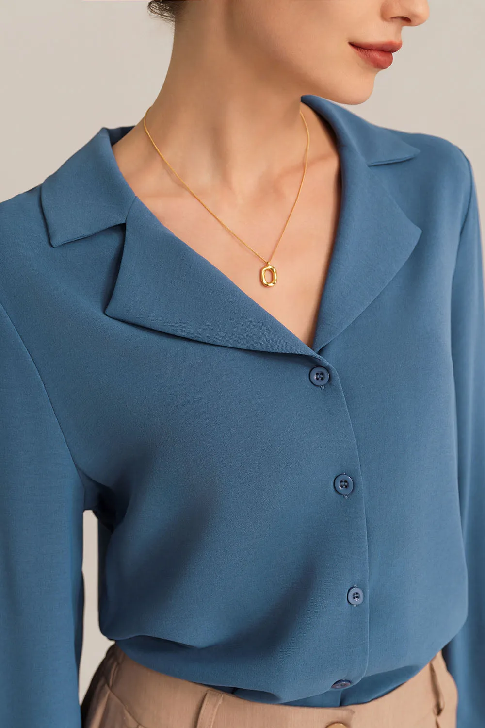 Lapel Collar Puffed Long Sleeve Button-up Blouse - Blue sold by Grace Karin product image thumbnail 3