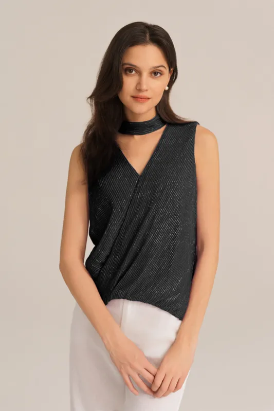 Keyhole Back V-Neck Sleeveless Irregular Hem Party Tops - Black sold by Grace Karin