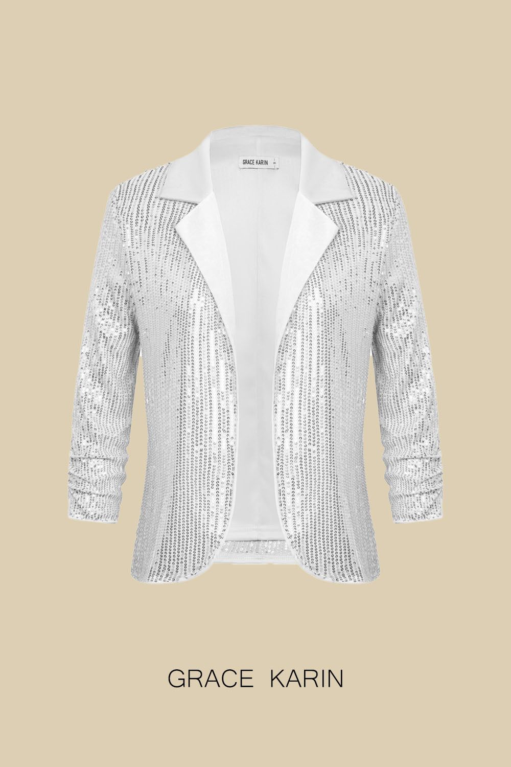 GK Women Sequined Party Blazer Coat 3/4 Sleeve Lapel Collar Open Front Coat sold by Grace Karin product image thumbnail 7