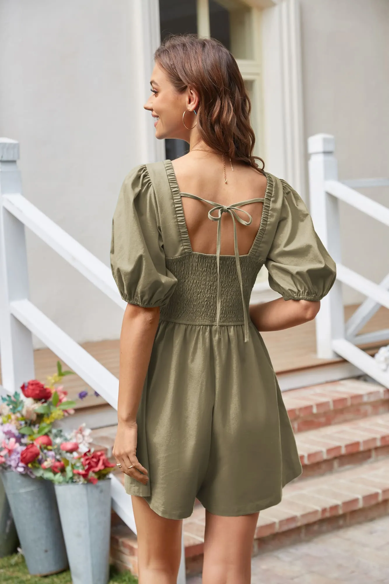 Casual Short Sleeve Wide Leg Romper - Green sold by Grace Karin product image thumbnail 2