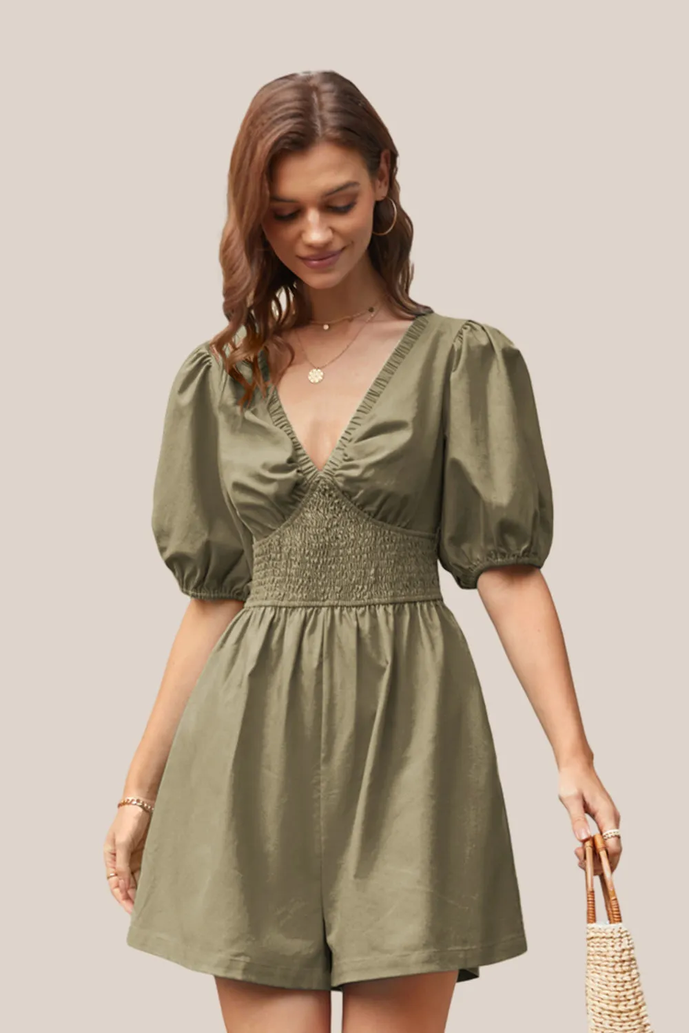 Casual Short Sleeve Wide Leg Romper - Green sold by Grace Karin product image thumbnail 3