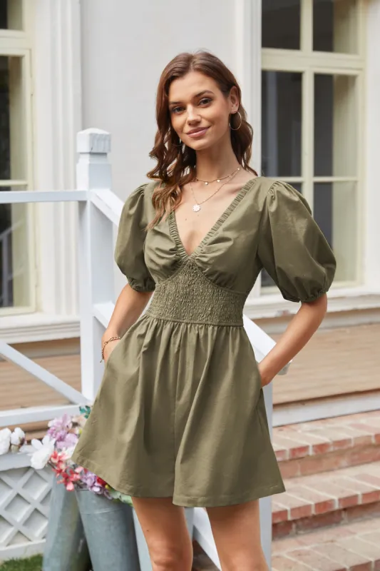 Casual Short Sleeve Wide Leg Romper - Green sold by Grace Karin