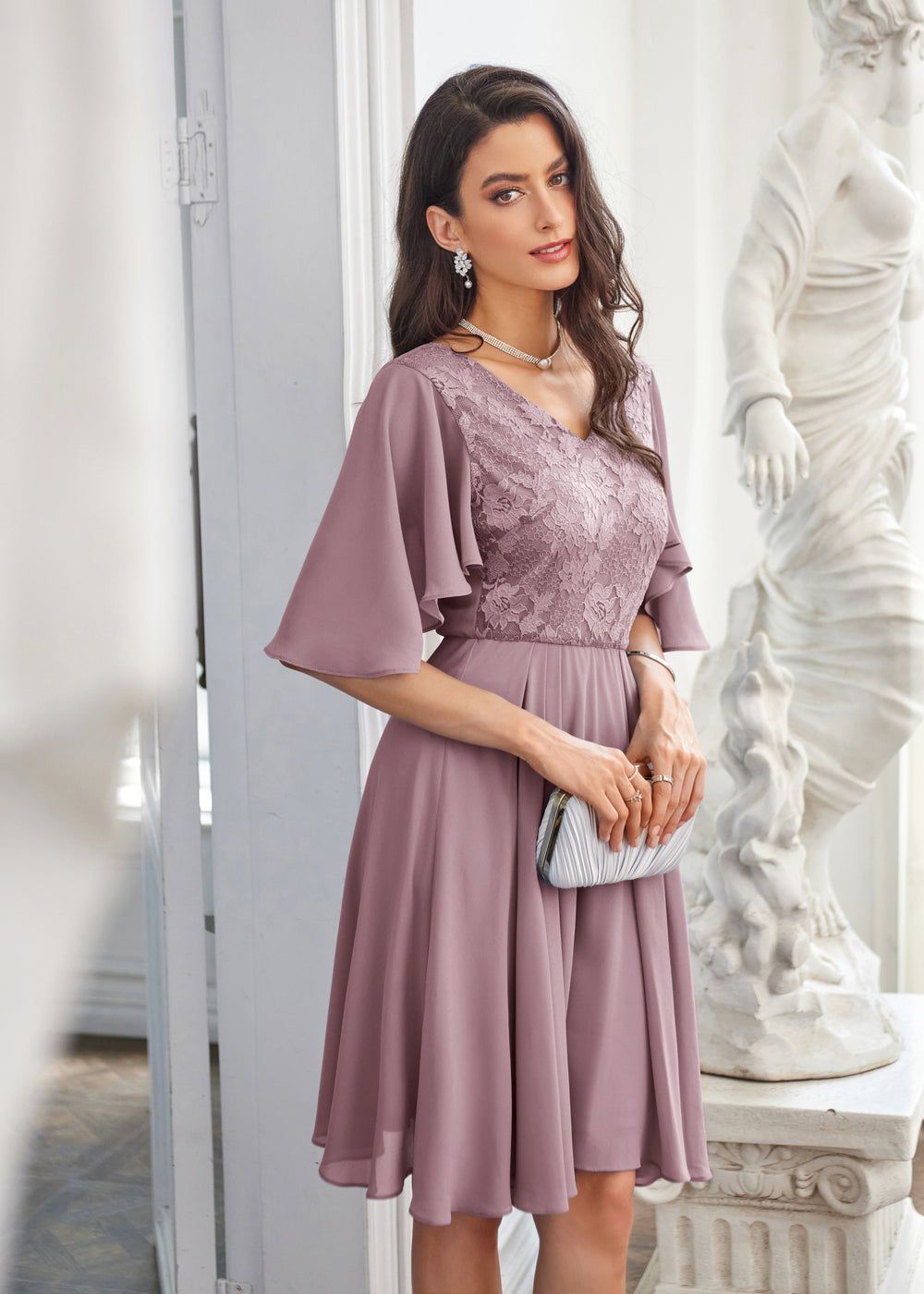 GK Women Lace Patchwork Dress Cape Sleeve V-Neck Flared A-Line Dress sold by Grace Karin product image thumbnail 3