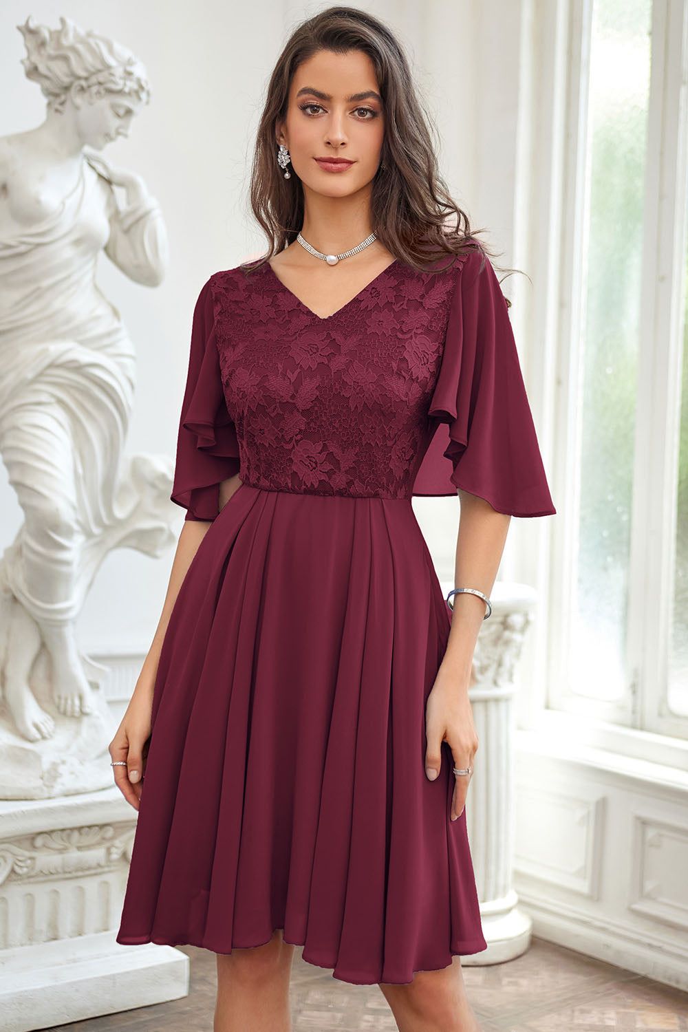 GK Women Lace Patchwork Dress Cape Sleeve V-Neck Flared A-Line Dress sold by Grace Karin product image thumbnail 8