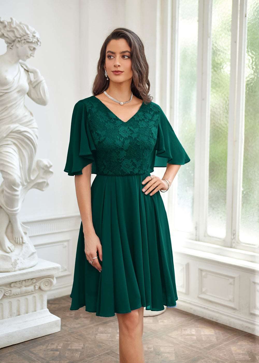 GK Women Lace Patchwork Dress Cape Sleeve V-Neck Flared A-Line Dress sold by Grace Karin