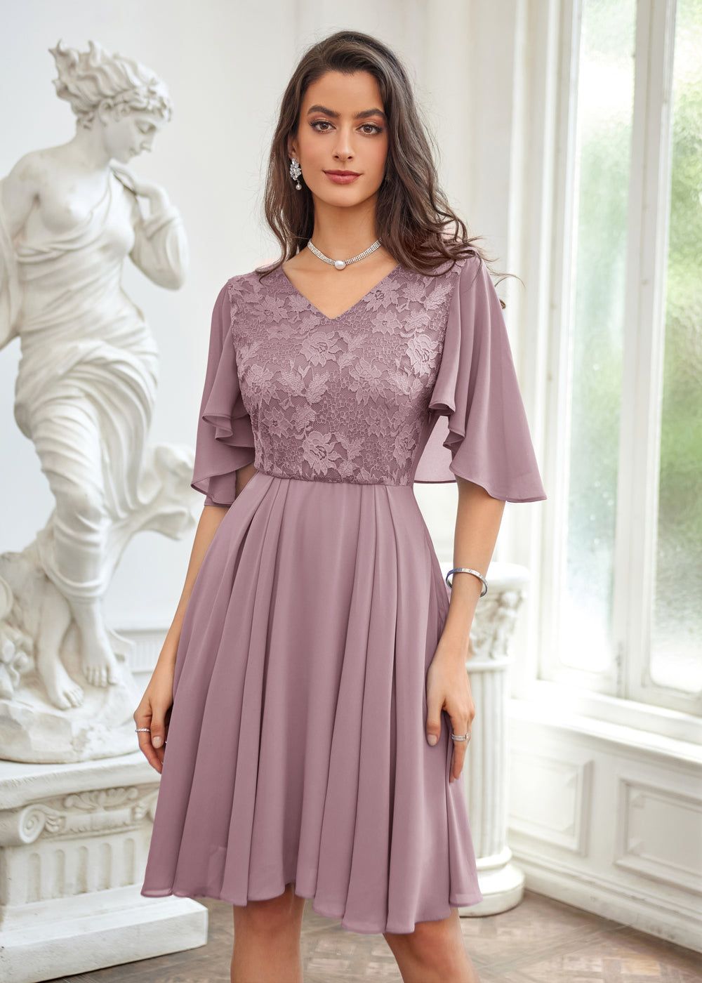 GK Women Lace Patchwork Dress Cape Sleeve V-Neck Flared A-Line Dress sold by Grace Karin product image thumbnail 2