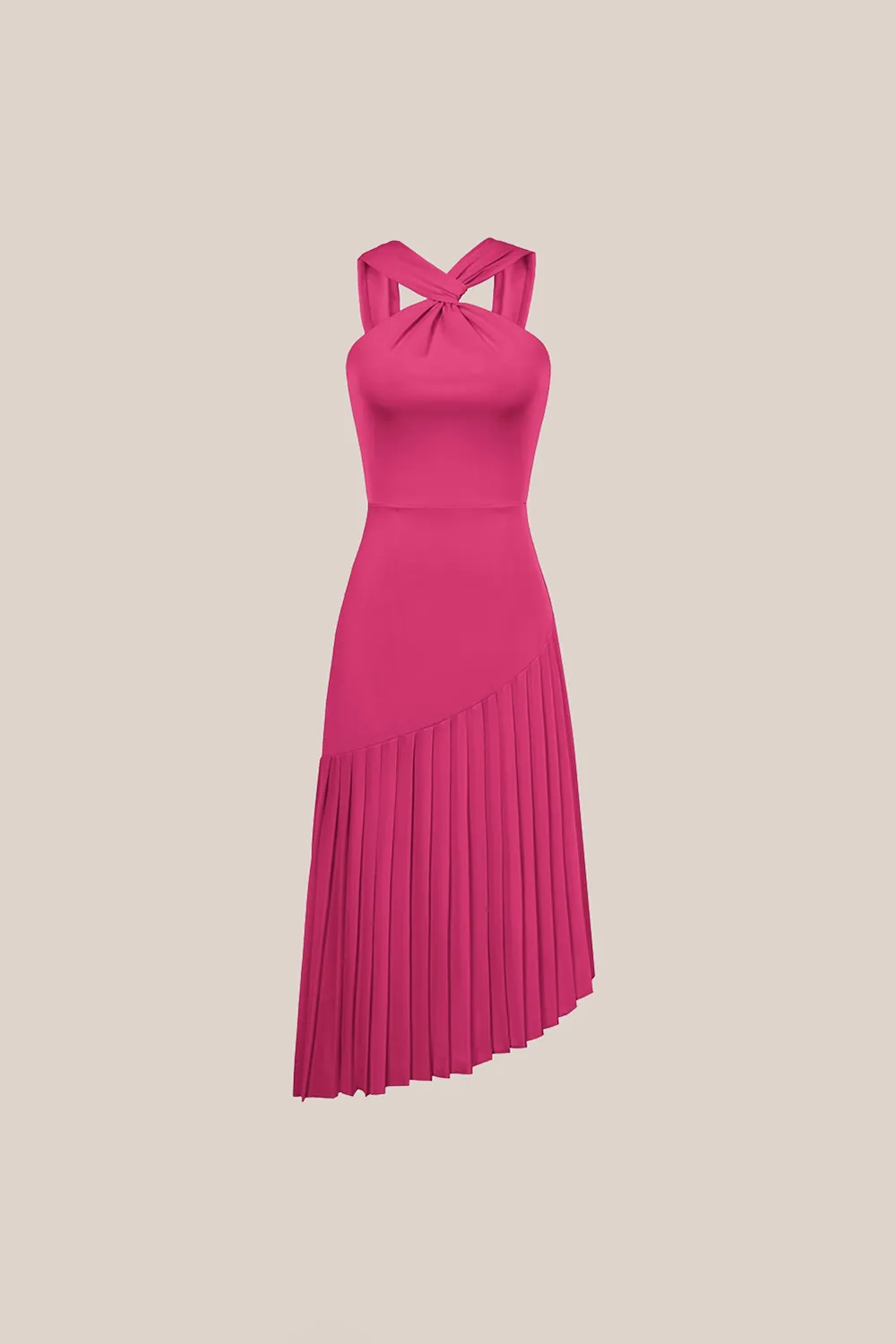 Irregular Hem Contrast Halterneck A-Line Dress - Pink sold by Grace Karin product image thumbnail 3