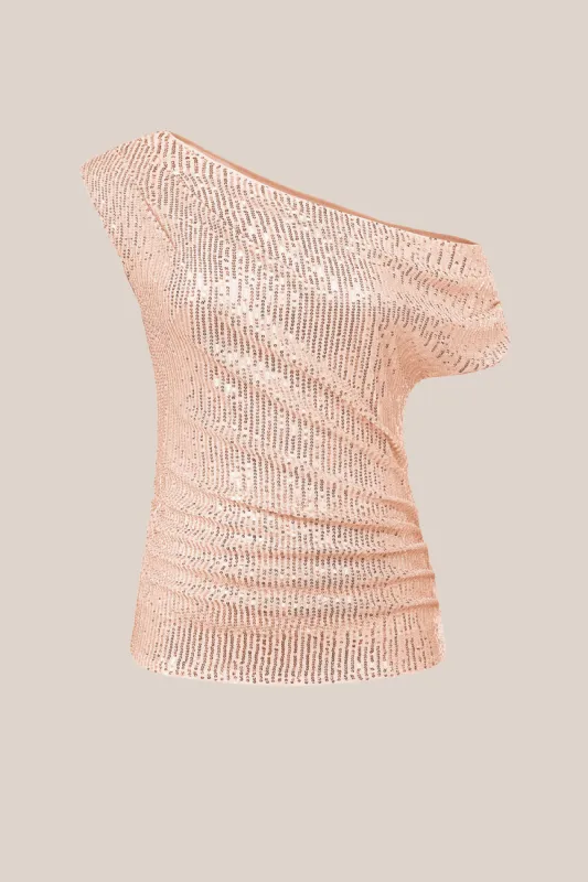 GK Women Sequined Party Tops Asymmetric One-Shoulder Ruched Pullover Tops sold by Grace Karin