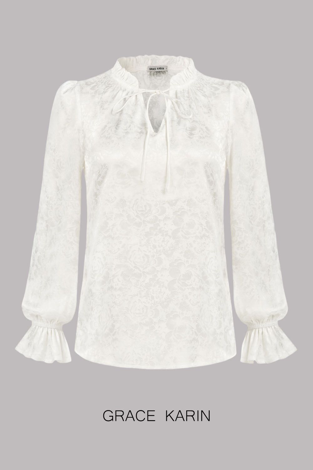 GRACE KARIN Ruffled Stand Collar Blouse Long Sleeve V-Neck Pullover Tops sold by Grace Karin product image thumbnail 12