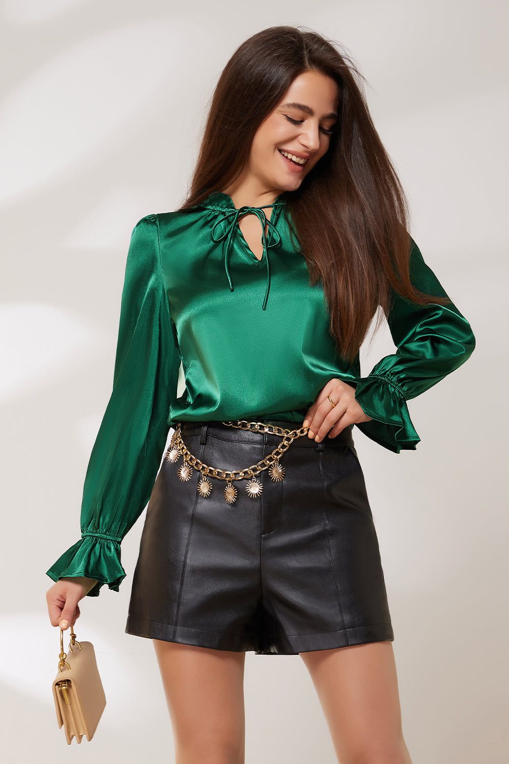 GRACE KARIN Ruffled Stand Collar Blouse Long Sleeve V-Neck Pullover Tops sold by Grace Karin product image thumbnail 2