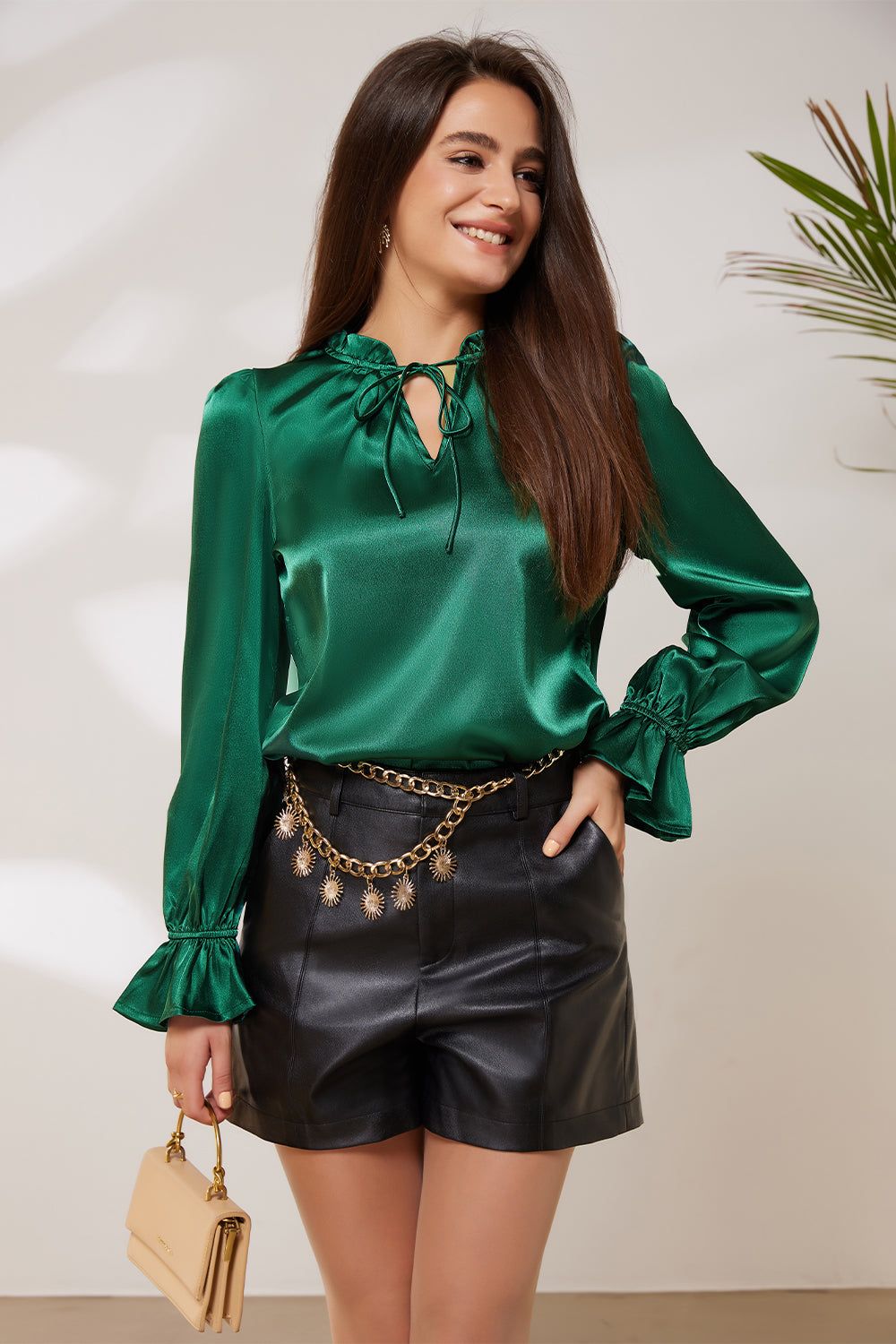 GRACE KARIN Ruffled Stand Collar Blouse Long Sleeve V-Neck Pullover Tops sold by Grace Karin