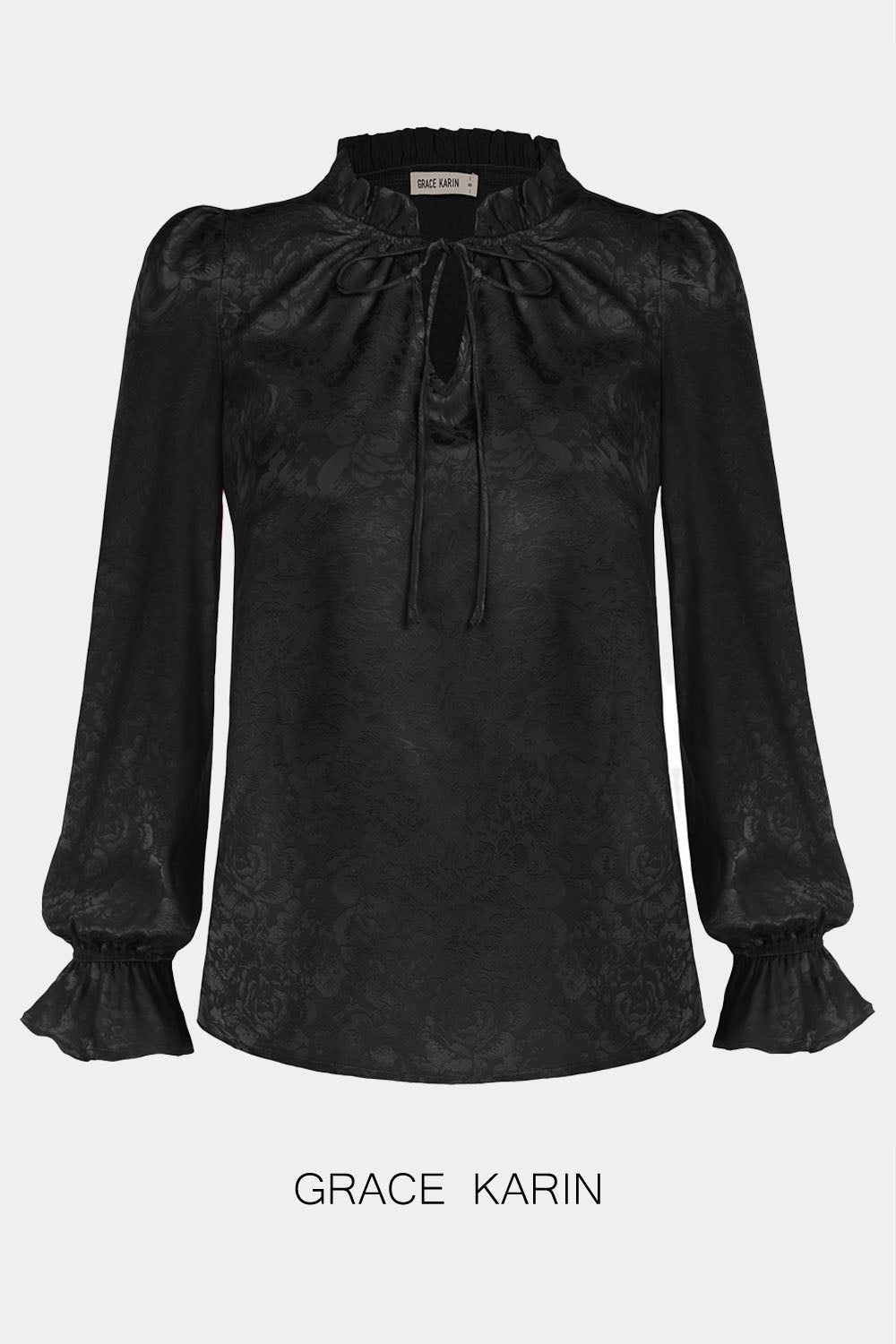 GRACE KARIN Ruffled Stand Collar Blouse Long Sleeve V-Neck Pullover Tops sold by Grace Karin product image thumbnail 8