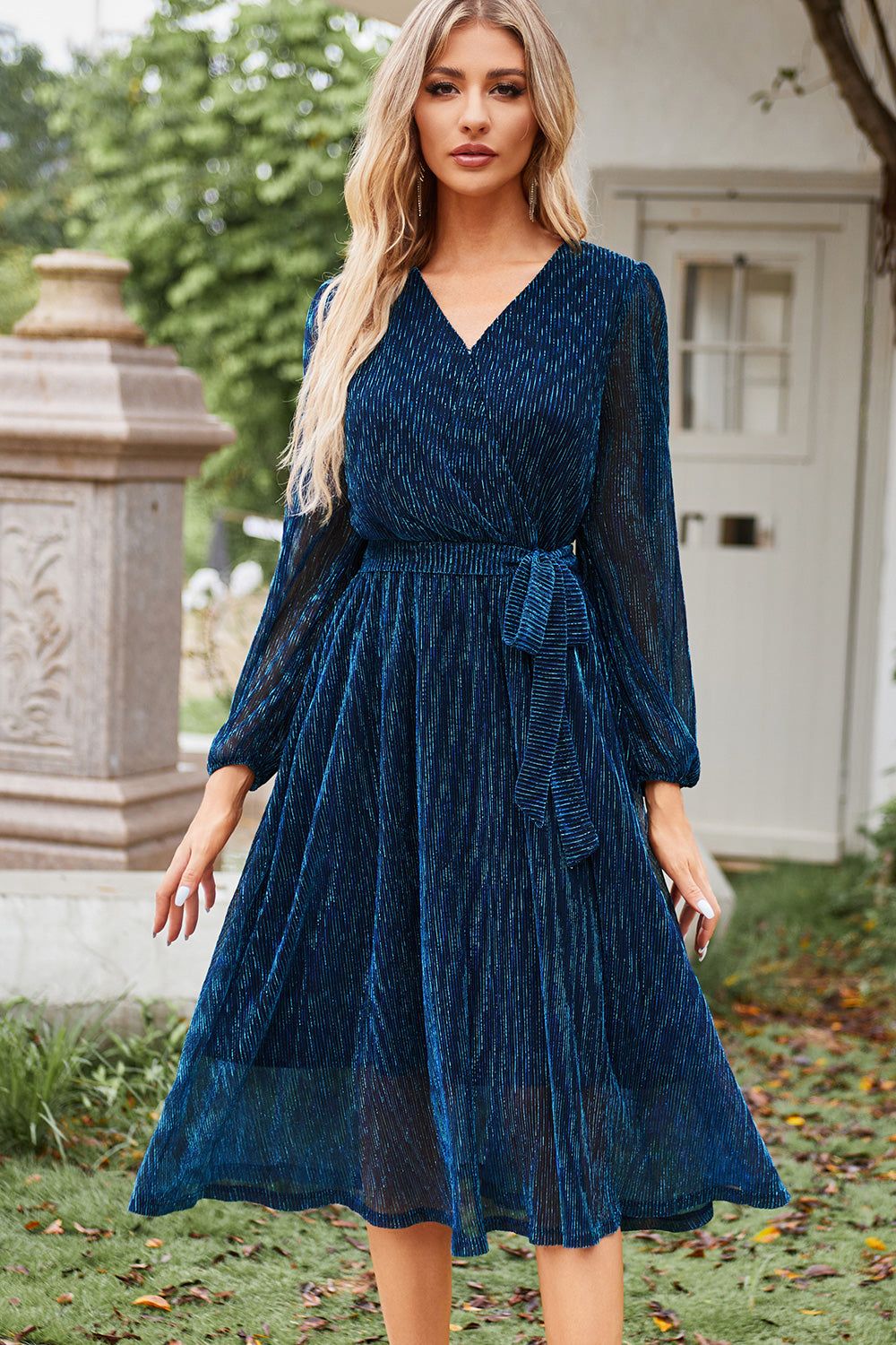 GRACE KARIN Surplice V-Neck Midi Dress Casual Long Sleeve Flared A-Line Dress sold by Grace Karin product image thumbnail 3