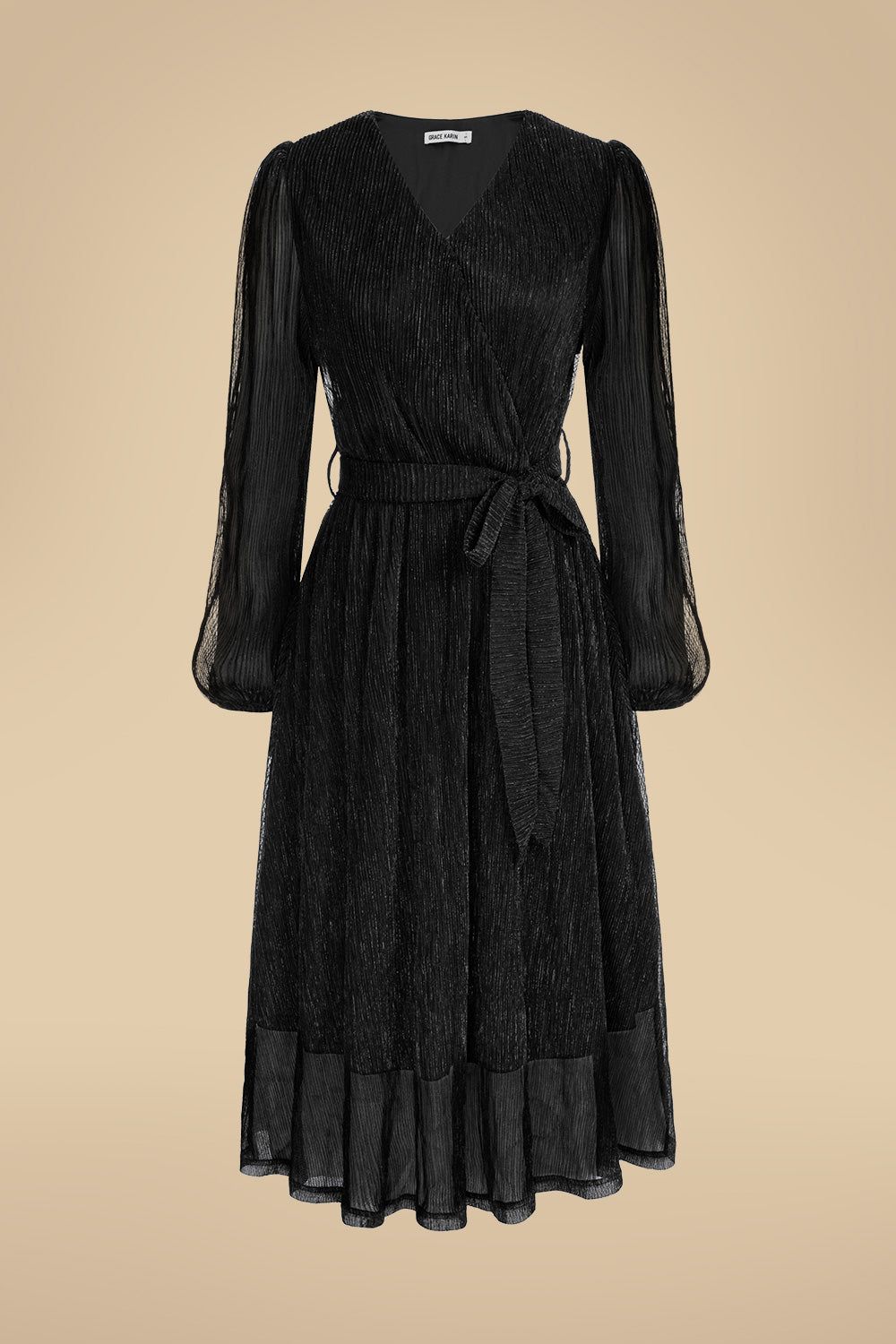 GRACE KARIN Surplice V-Neck Midi Dress Casual Long Sleeve Flared A-Line Dress sold by Grace Karin product image thumbnail 5