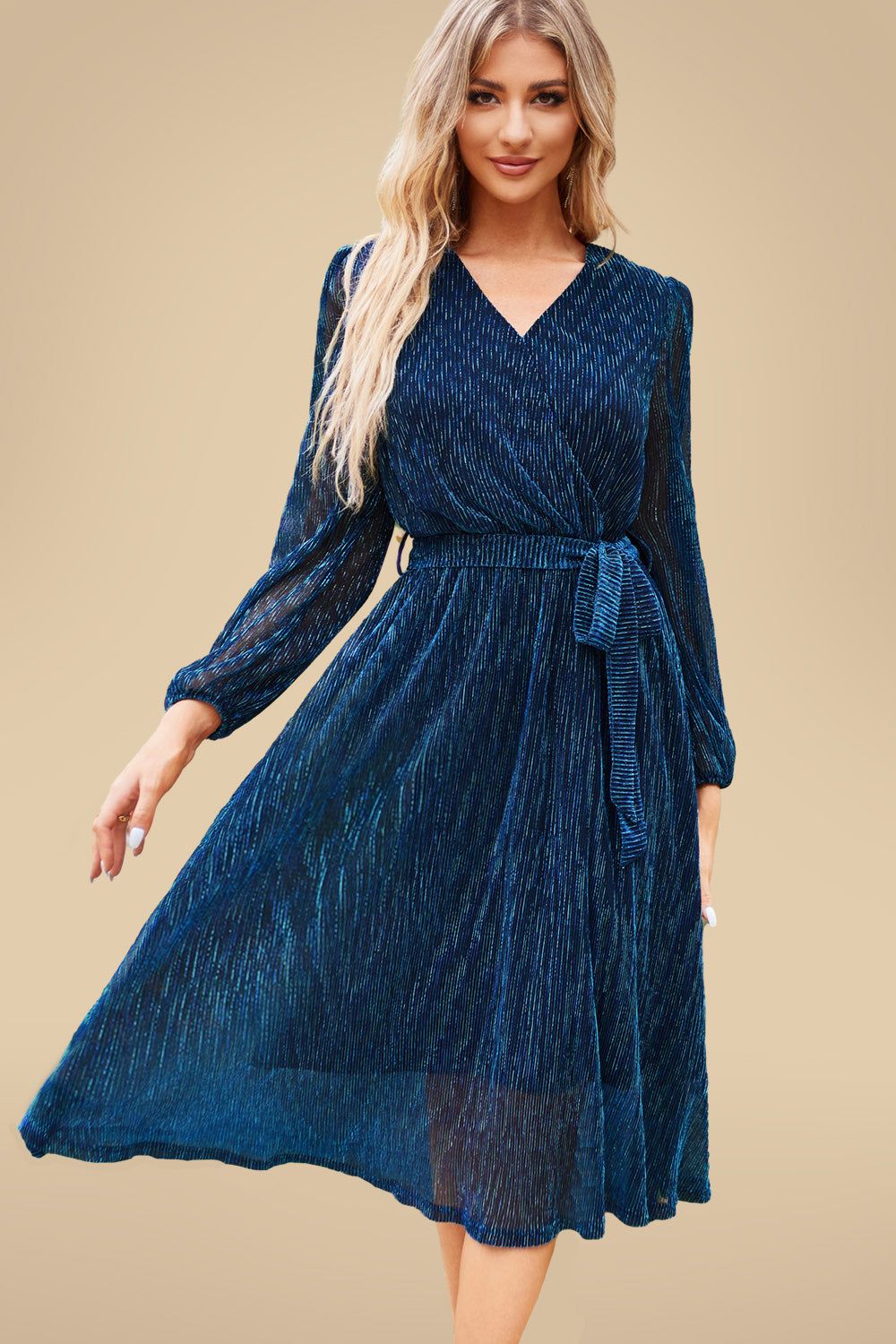GRACE KARIN Surplice V-Neck Midi Dress Casual Long Sleeve Flared A-Line Dress sold by Grace Karin product image thumbnail 4