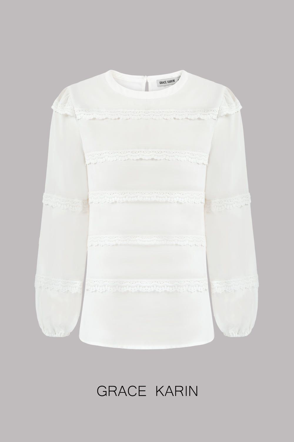 GRACE KARIN Lace Decorated Tiered Puffed Blouse sold by Grace Karin