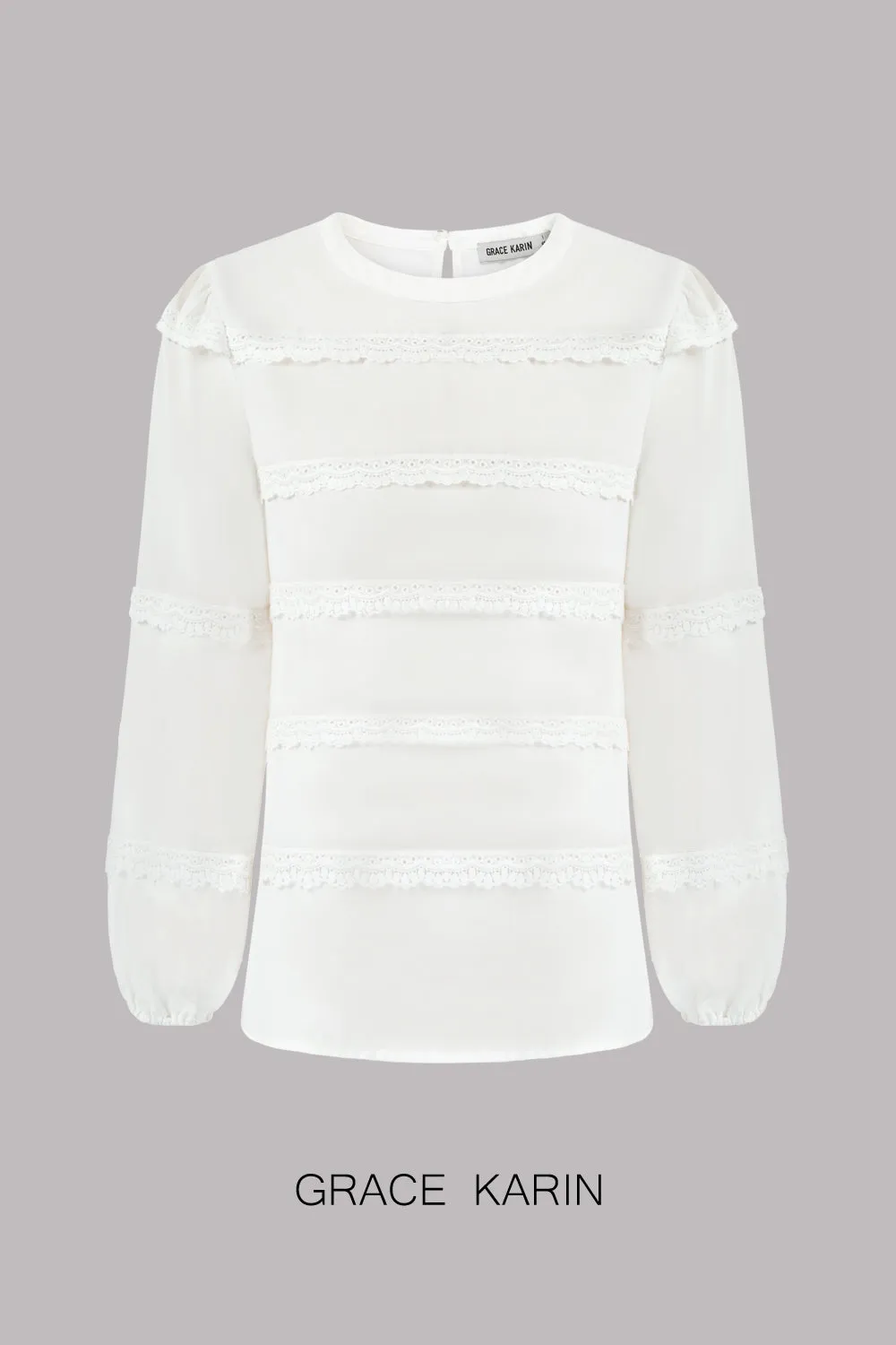 GRACE KARIN Lace Decorated Tiered Puffed Blouse sold by Grace Karin