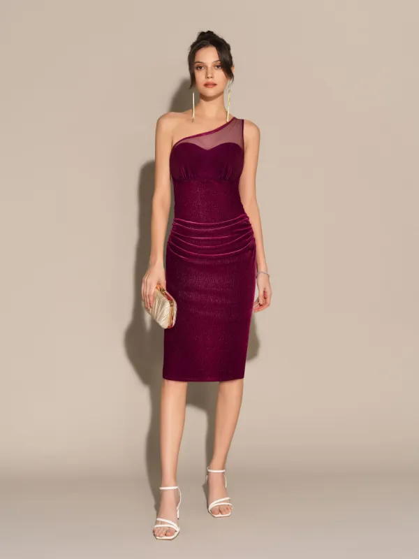 Mesh Patchwork One-Shoulder Back Slit Bodycon Party Dress - Red sold by Grace Karin