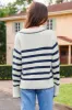 Casual Knitted Pullover V-Neck Striped Long Sleeve Sweater Tops sold by Grace Karin