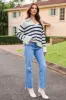 Casual Knitted Pullover V-Neck Striped Long Sleeve Sweater Tops sold by Grace Karin