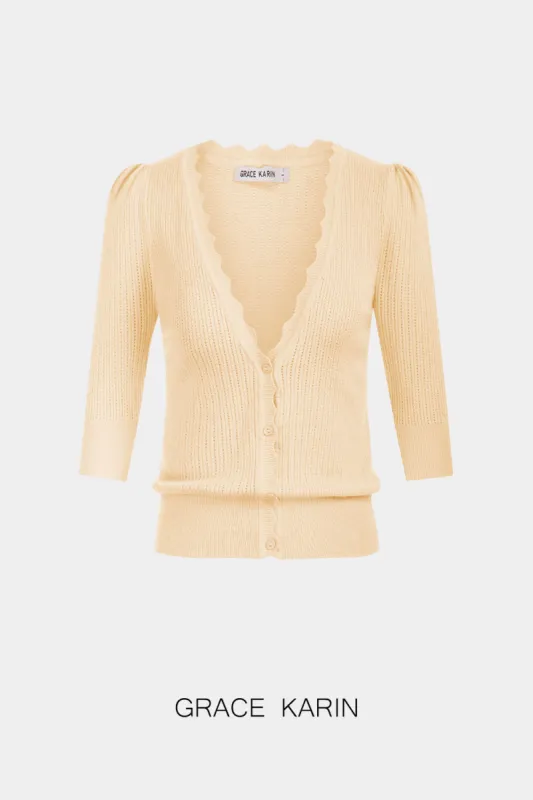 GRACE KARIN Hollowed-out Textured Knitwear 3/4 Sleeve Cardigan sold by Grace Karin