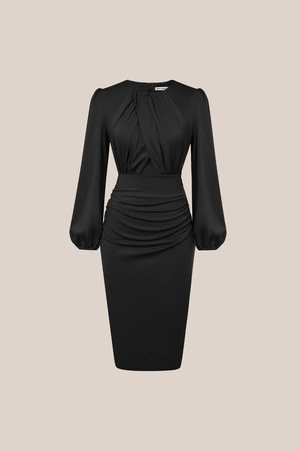 GK Women Contrast Fabric Party Dress Long Sleeve Crew Neck Bodycon Midi Dress sold by Grace Karin
