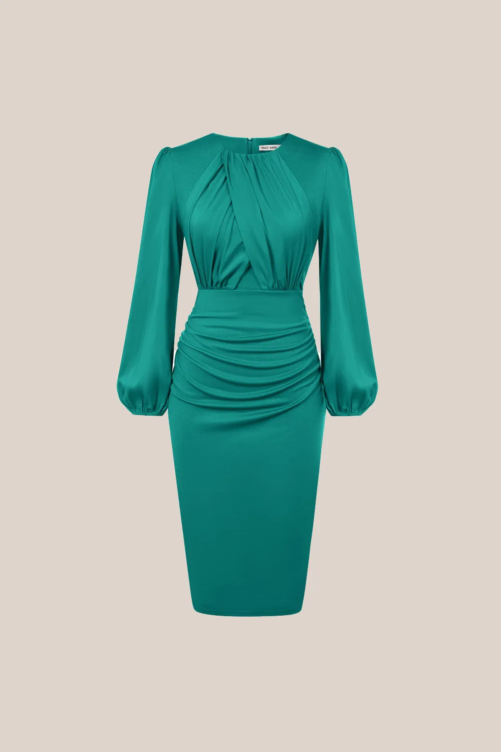 GK Women Contrast Fabric Party Dress Long Sleeve Crew Neck Bodycon Midi Dress sold by Grace Karin product image thumbnail 3